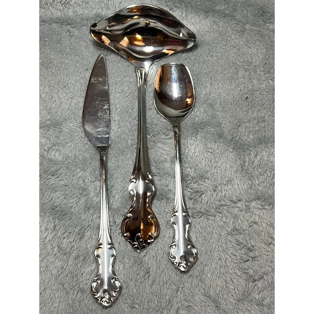 Eldan Japan Ornate Rococo Style Stainless Serving Set 3pc Vintage Made in Japan